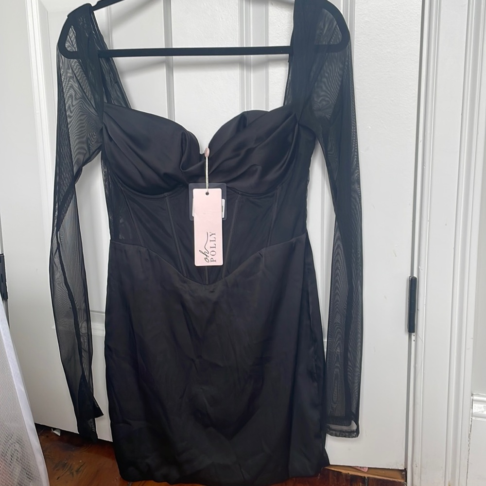 Oh Polly Lorient Long Sleeve Corset Mesh Dress in Black US 6